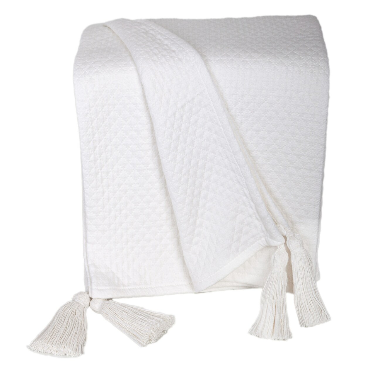 Nassau Collection Cotton Throw Blanket with Tassels - 50" x 60" - White